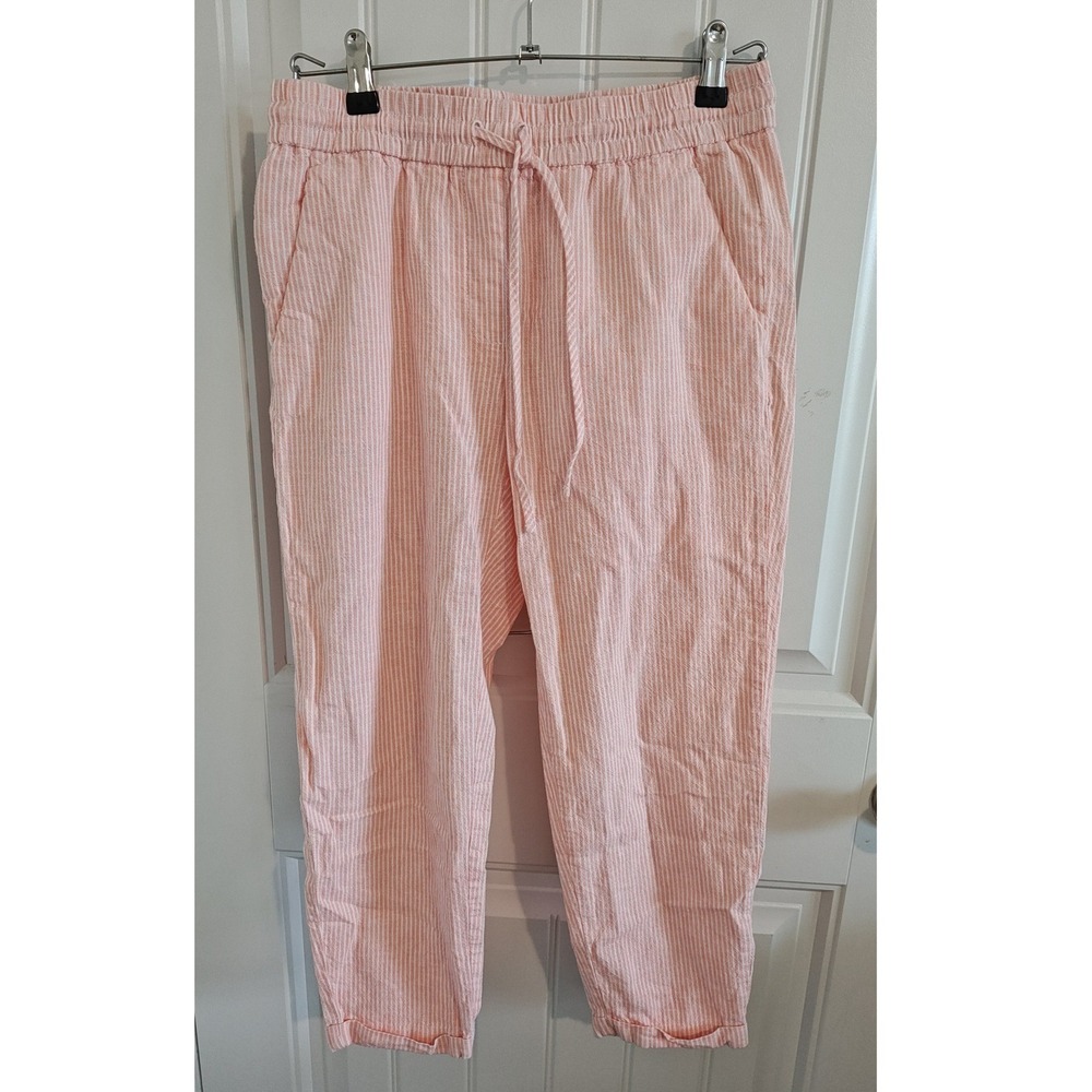 Women Size 4 J.Crew Coastal Preppy Pink White Seersucker Linen Cotton Pants